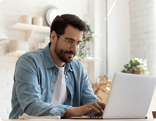 Man using glasses for blue light protection