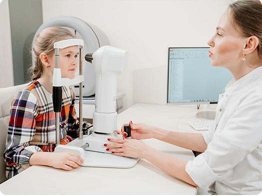 Woman getting an eye exam for specialty lenses
